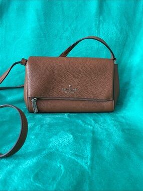 kate spade Brown Pebbled Leather Crossbody with Front Zip